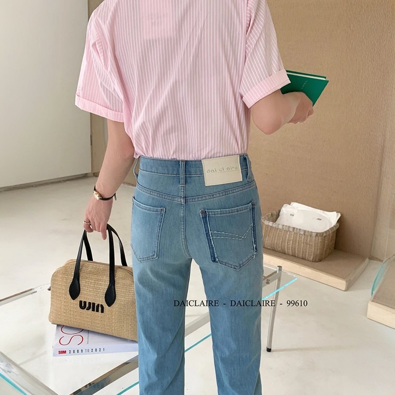 daiclaire代嘉儿99610牛仔裤女夏季薄款浅蓝色四面弹力九分烟管裤