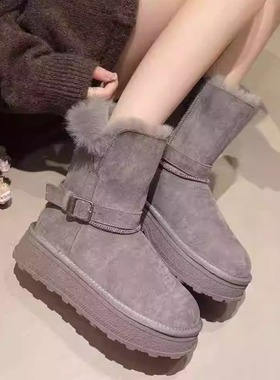 2025冬季新款厚底短靴女加绒加厚雪地靴棉靴防滑短筒靴子她致3259