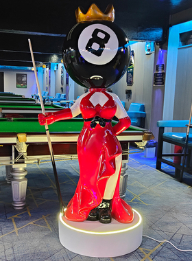 网红卡通黑八台球公仔发光玻璃钢雕塑大摆件台球厅俱乐部开业装饰