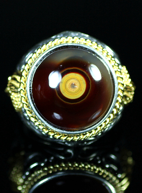 复古玛瑙玉髓蒙天珠大井天眼戒指