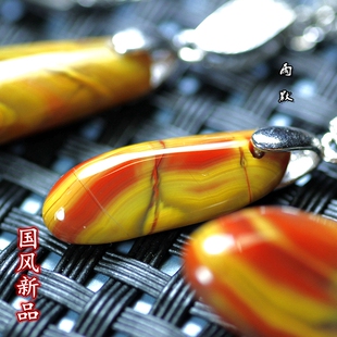 天然北票战国红标本级红黄老料随型925银镶嵌女款挂件吊坠项链坠