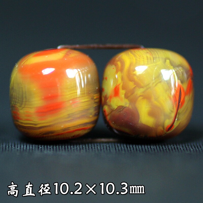 北票战国红同料对珠腰珠老型鼓珠