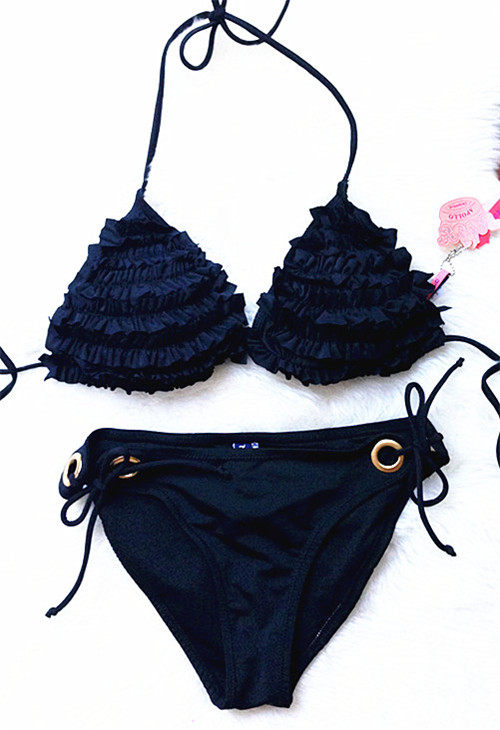 店主自配外单蛋糕荷叶边亮片时尚三角比基尼bikini泳衣小胸度假