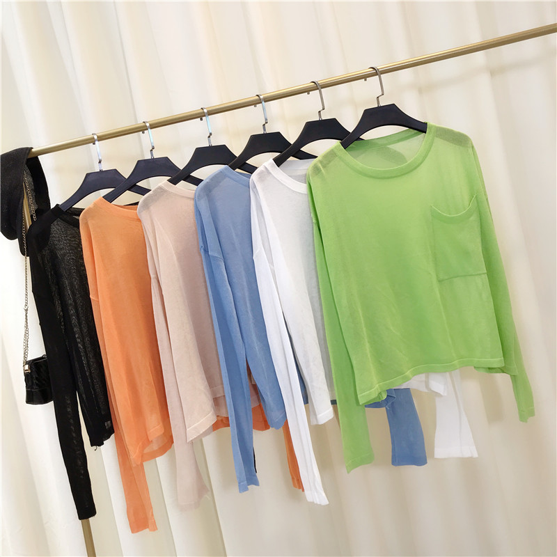 Real price knitted sunscreen shirt with long sleeve loose top and Avocado Green Pullover