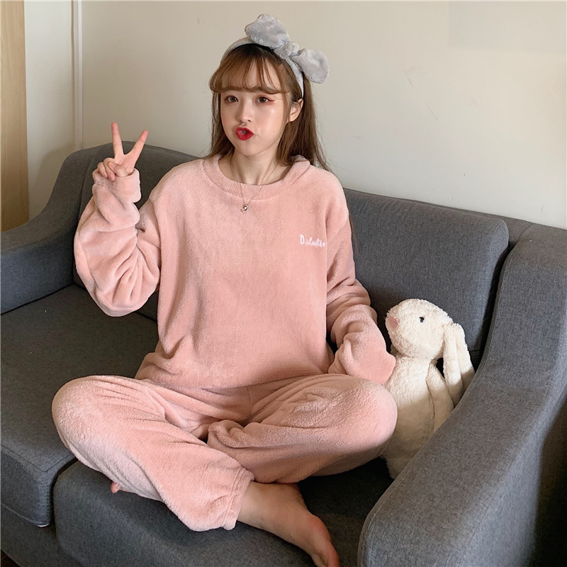 Real shot real price coral velvet pajamas winter Plush thickening can wear two sets of warm pants for home clothes