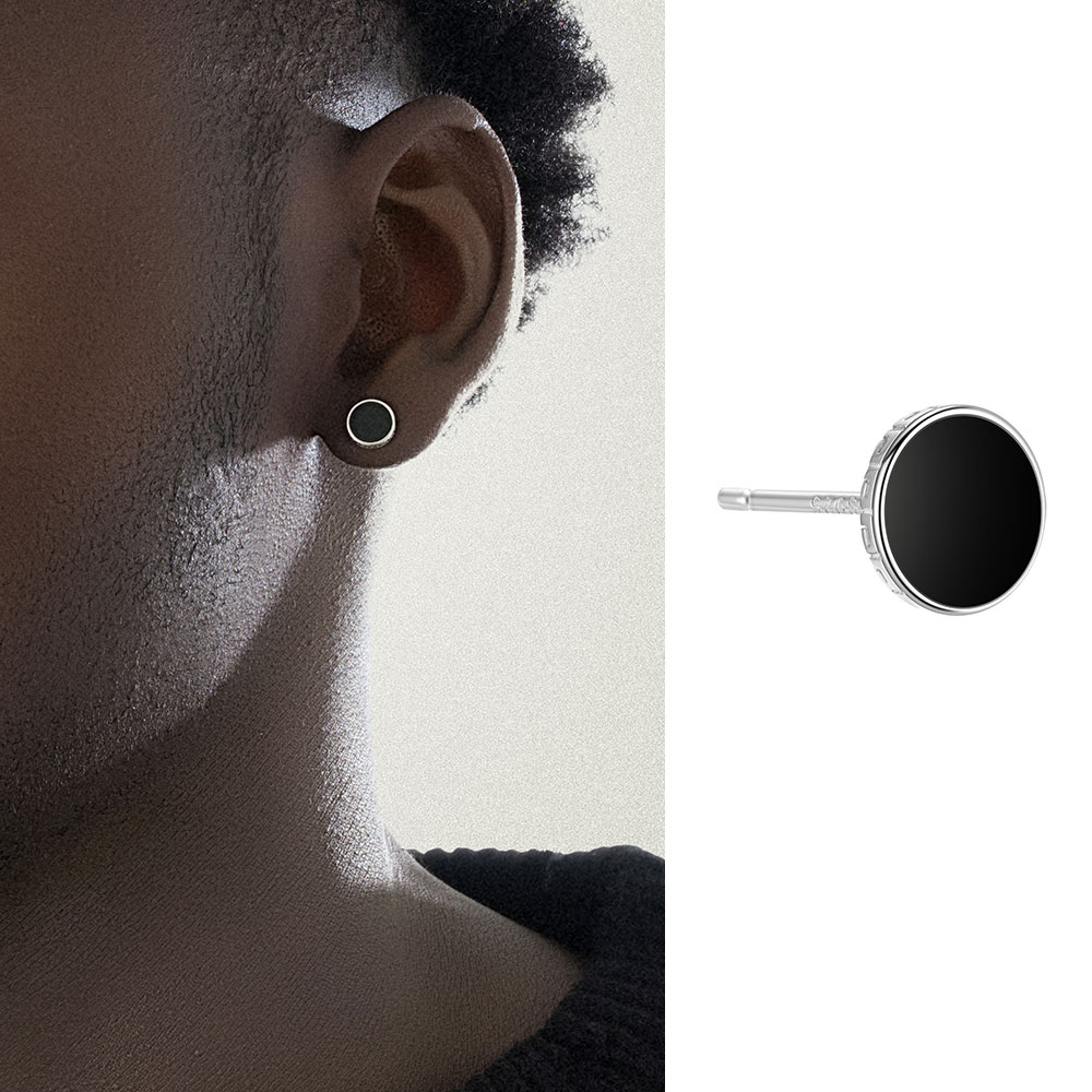 ACITY喜城925纯银黑玛瑙圆圈耳钉