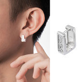 ACITY喜城925纯银小众方框耳环ins白银色纹理耳钉潮男女个性 耳扣