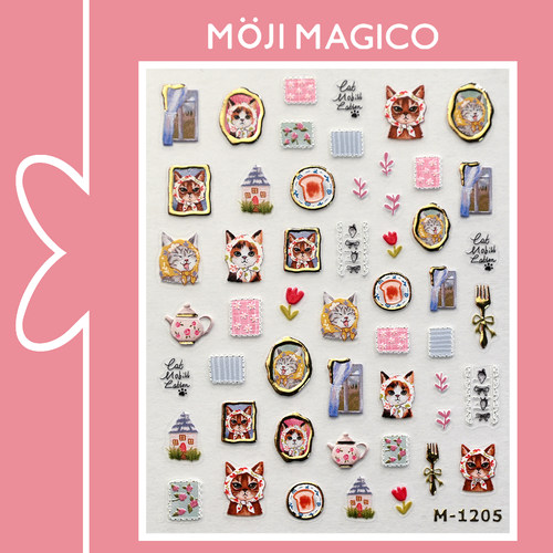 茉季小猫烫金相框美甲贴纸防水指甲贴装饰贴花饰品M1205