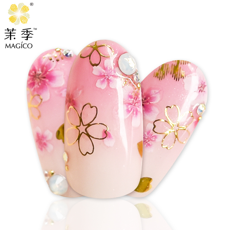 茉季magico韩国金色樱花日本3d立体日系花朵指甲贴纸美甲贴纸