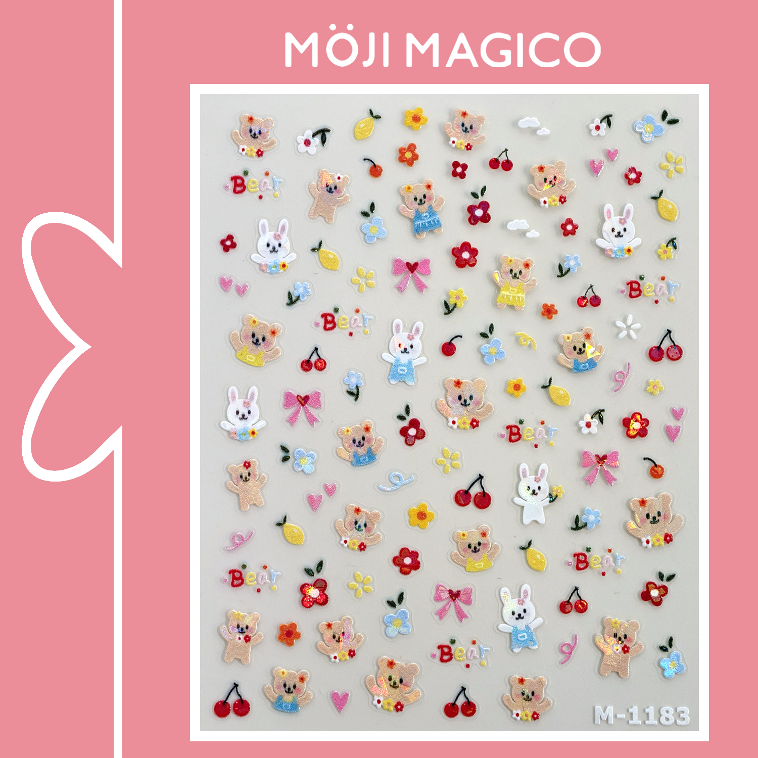 茉季卡通小熊小兔子美甲贴纸防水指甲贴装饰贴花饰品4157 M1183