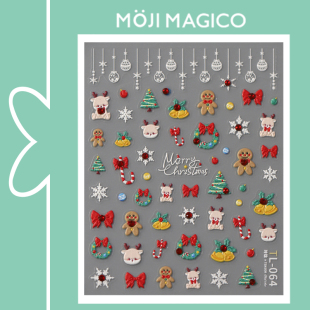 065 饰品TL064 茉季 红钻圣诞小麋鹿立体浮雕美甲贴纸防水指甲贴装