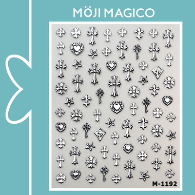 茉季烫银十字架爱心美甲贴纸防水指甲贴装饰贴花饰品M1192