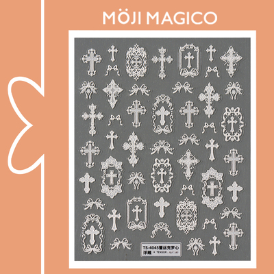 茉季蕾丝克罗心立体浮雕美甲贴纸防水指甲贴装饰贴花饰品4045