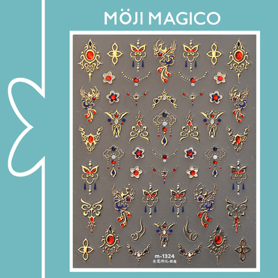 茉季中国风喜庆吉祥烫金凤凰美甲贴纸防水指甲贴装饰贴饰品M1324