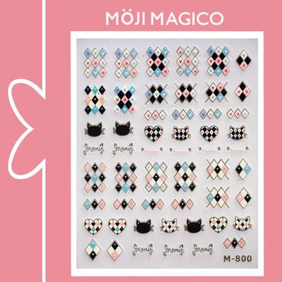 茉季猫咪头像菱格烫金描边美甲贴纸防水指甲贴装饰贴花饰品M800