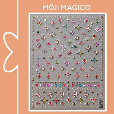 茉季浮雕烫金十字星炫彩果冻胶美甲贴纸防水指甲贴装饰饰品M1373