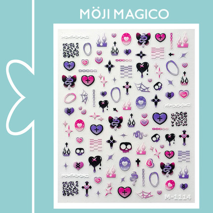 茉季朋克元素爱心果冻美甲贴纸防水指甲贴装饰贴花饰品M1114