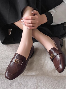 乐福鞋女2024新款深口单鞋春秋复古英伦风小皮鞋一脚蹬豆豆单鞋
