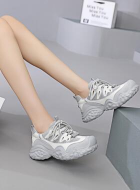 复古网面透气休闲鞋女2024新款厚底增高老爹鞋户外风防滑登山鞋