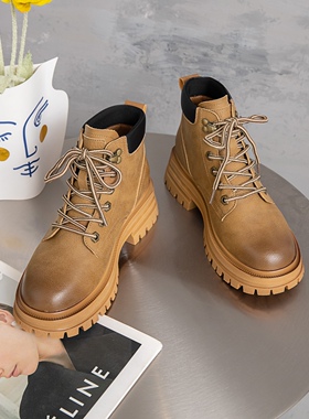 经典复古大黄靴厚底英伦风马丁靴女秋冬季短靴2024冬季新品女靴