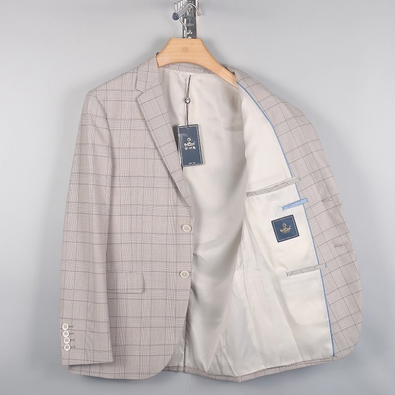 金利来男装 春季修身格子含羊毛休闲单西服外套MZD22251719-17