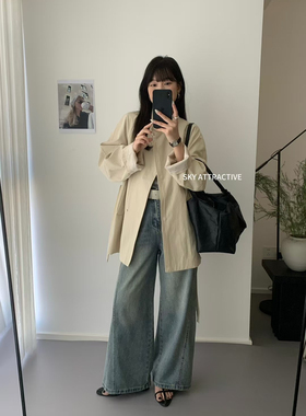 sky39291春季新款风衣韩版气质立领显瘦洋气中长款工装外套上衣女