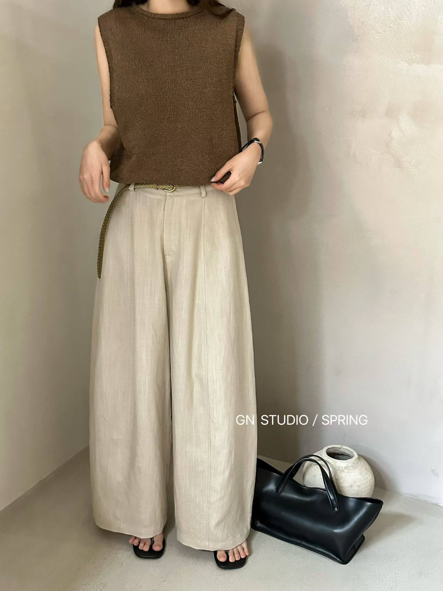 GN026057韩系新女老钱风宽松显瘦休闲裤弯刀气球直筒阔腿裤长裤子