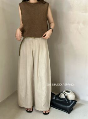 GN026057韩系新女老钱风宽松显瘦休闲裤弯刀气球直筒阔腿裤长裤子