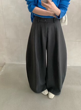 U粒Ulour11278秋韩系显瘦高腰阔腿休闲裤女百搭直筒弯刀裤长裤子