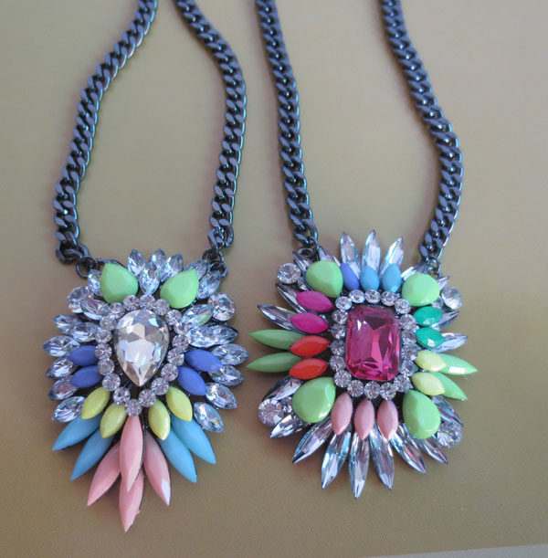 彩虹女配饰彩色宝石混搭水晶夸张短项链 欧美大牌饰品