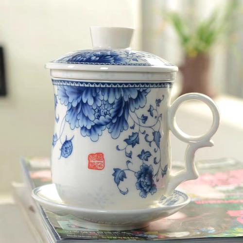 陶瓷办公杯子套装茶具青花特价