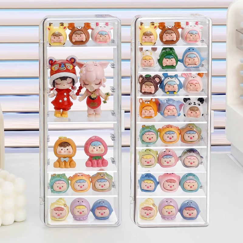 萌粒收纳展示盒迷你食玩娃娃手办摆件乐高立牌多层亚克力防尘展示