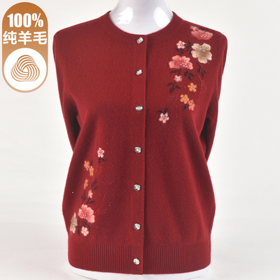 100%纯羊毛洋气妈妈圆领针织开衫