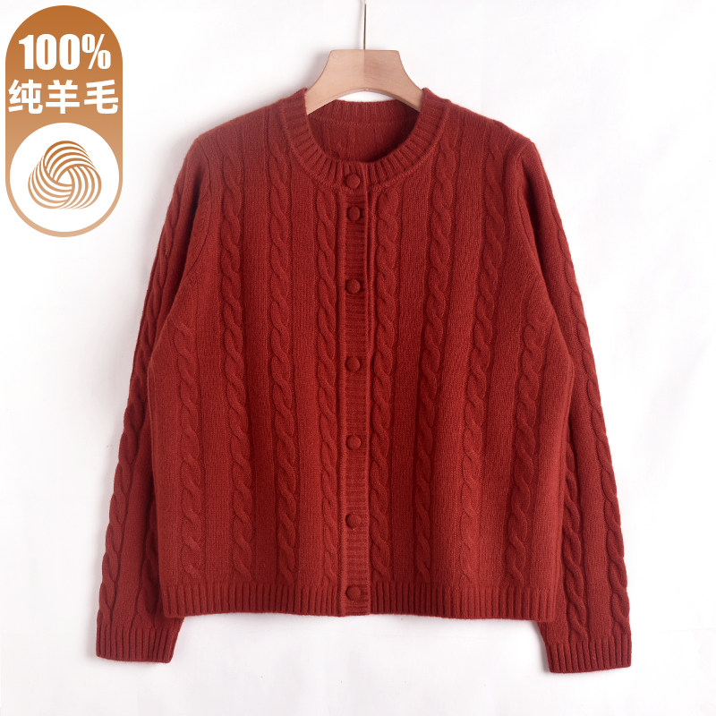 【年轻女装】加厚100纯羊毛衫毛衣外套纯色经典百搭针织衫女