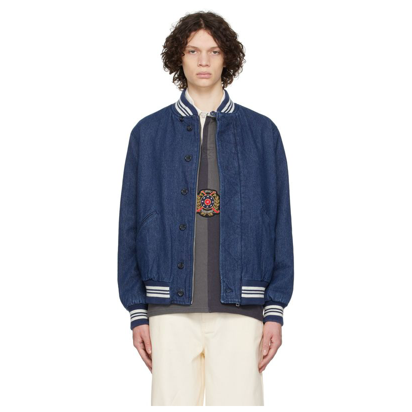 pop trading company 蓝色 varsity 牛仔夹克短外套男