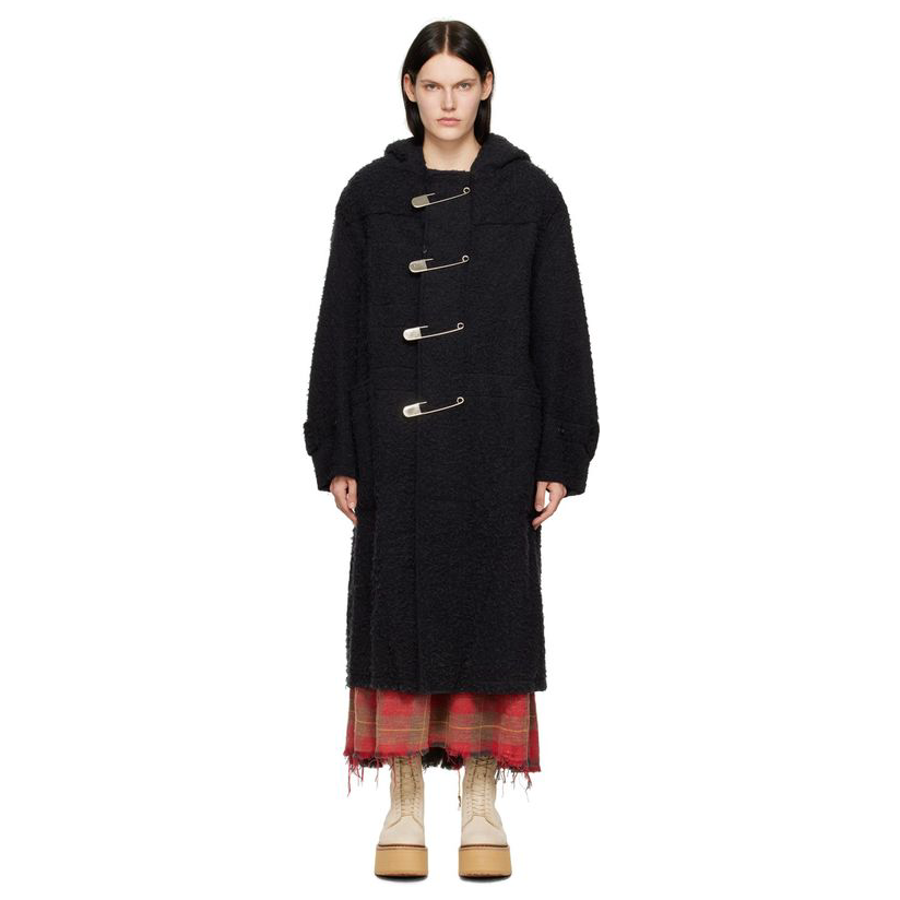 r13 黑色 raw edge duffle pin 大衣女