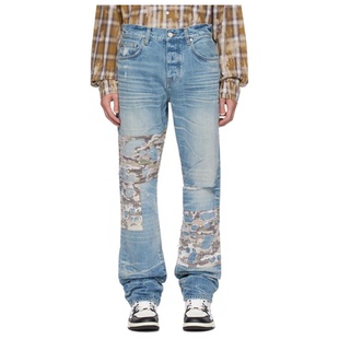 蓝色 Boro Amiri Camo 男 牛仔裤 男透气轻质登山徒步运动运动裤