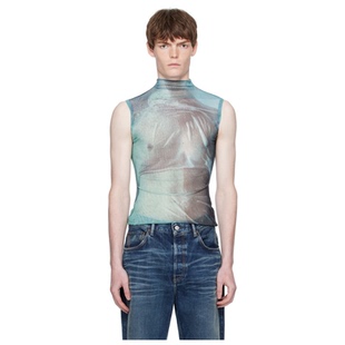 Water 蓝色 Printed 男宽松休闲体恤 高领衫 Paul Jean Gaultier
