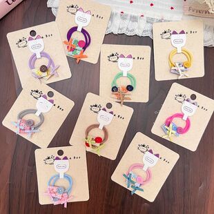 新款 小女孩韩系百搭纽扣格纹蝴蝶结宝宝发圈皮筋 包邮 满88