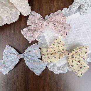 贝拉韩国新款 早春学院风布艺碎花蝴蝶结儿童边夹顶夹 包邮 满88