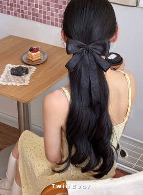 法式优雅黑色蝴蝶结飘带发夹女高级感后脑勺马尾夹发饰发夹横夹