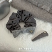 百搭又洋气 质感毛呢灰色爱心蝴蝶结发圈大肠圈皮筋头绳发绳韩国