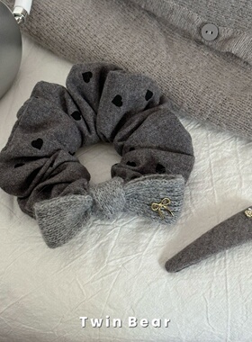 百搭又洋气~质感毛呢灰色爱心蝴蝶结发圈大肠圈皮筋头绳发绳韩国