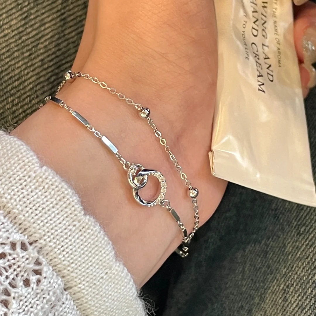 几何双环手链女s925纯银手饰轻奢小众精致气质闺蜜生日礼物送女友