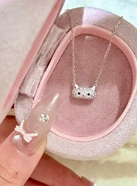 法棍小猫咪吊坠项链女生配饰高级感轻奢小众设计锁骨颈链百搭生日