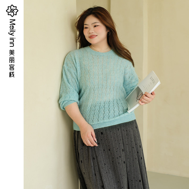 【暖绒诗篇】美丽客栈糖果色山羊绒衫大码女宽松秋冬镂空针织衫