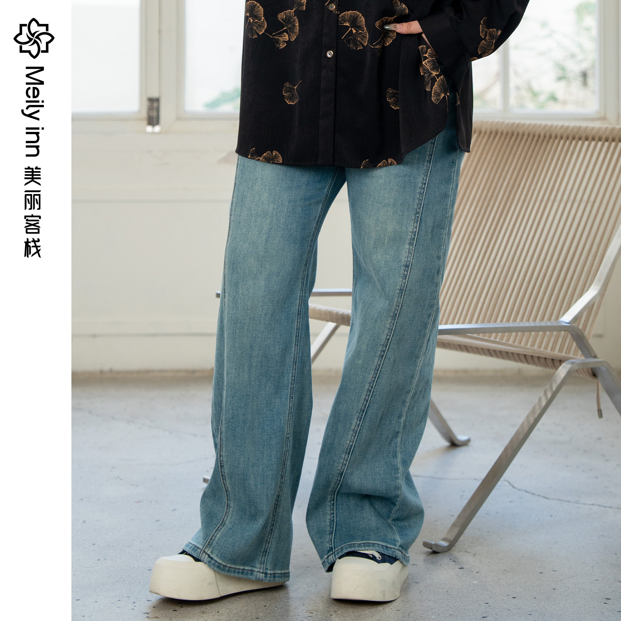 美丽客栈原创高端大码女装胖mm200斤加肥加大宽松直筒牛仔裤裤子