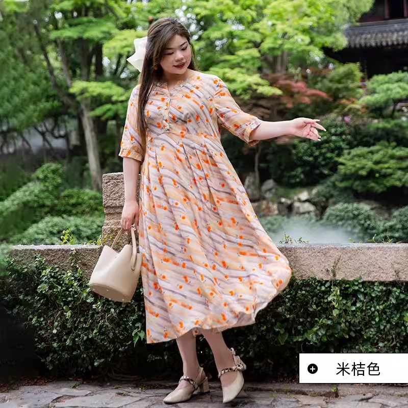 通勤风A字裙桑蚕丝碎花