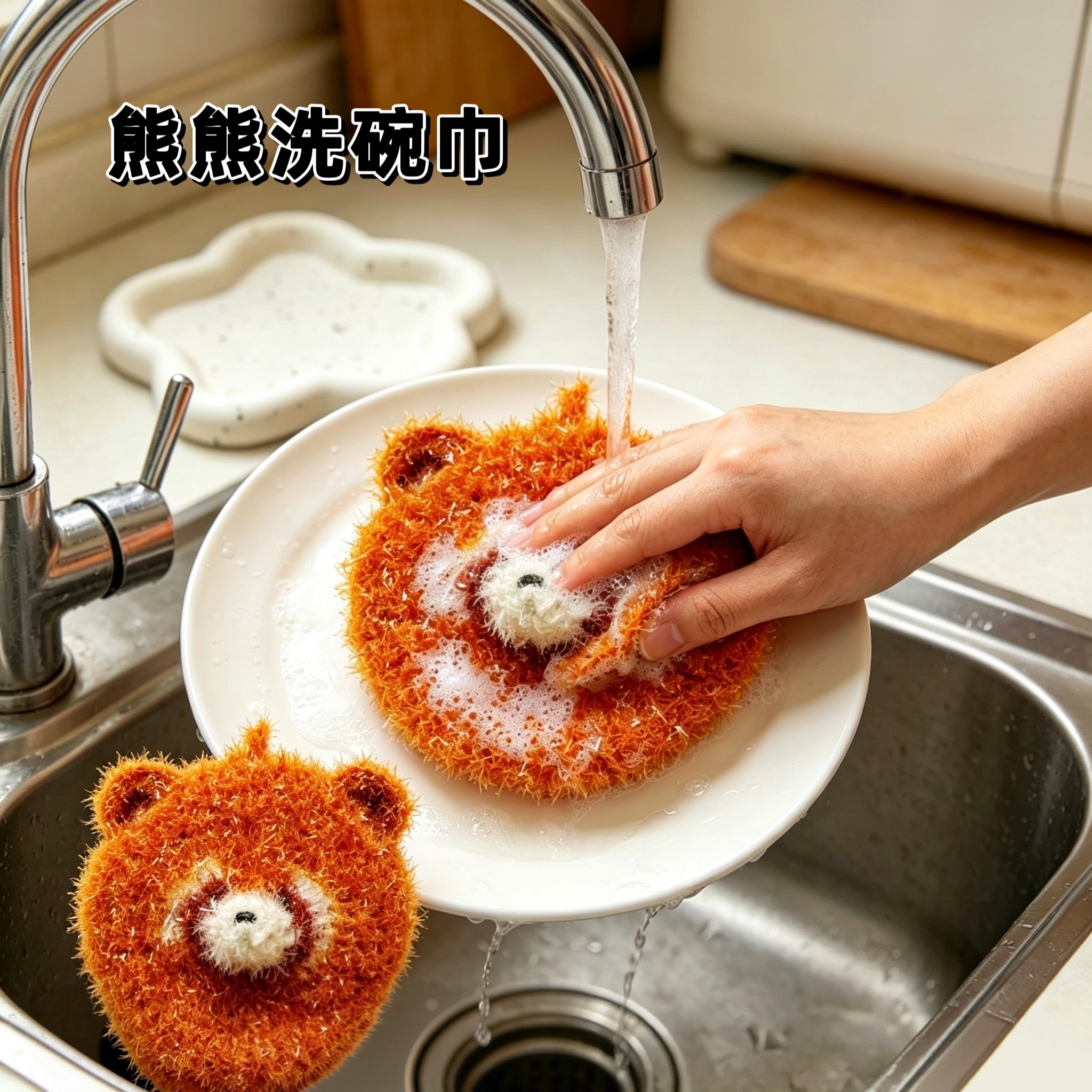 创意手工钩织小浣熊熊洗碗巾