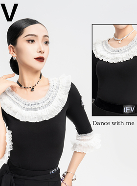 IFV拉丁舞摩登国标舞连体上衣新款蕾丝花边中袖练功服比赛服1038